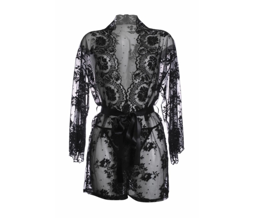 Obsessive Graceful Lace Kimono with Elegant Scalloped Edges, Black