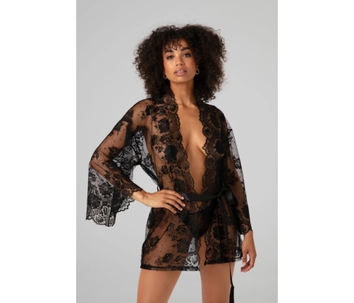 Be Wicked Graceful Lace Kimono with Scalloped Edges, Black, One Size