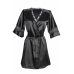 Sensuality Satin Kimono by Kimono - Short Model with Lace Inserts, Black