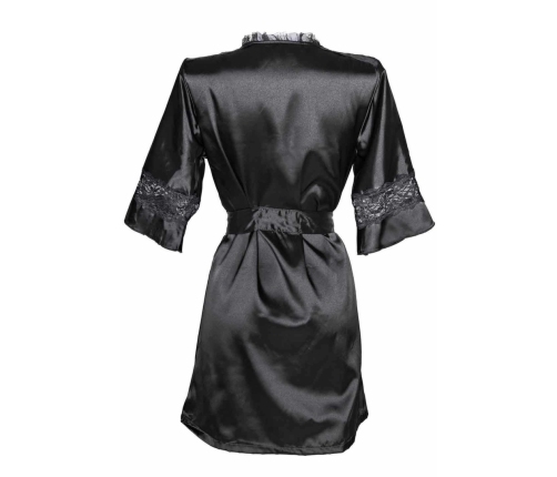 Sensuality Satin Kimono by Kimono - Short Model with Lace Inserts, Black