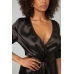 Sensuality Satin Kimono by Kimono - Short Model with Lace Inserts, Black