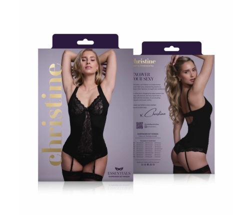 Vixson Marzia 2-Piece Suspender Corset Set Black Lace Adjustable Fit