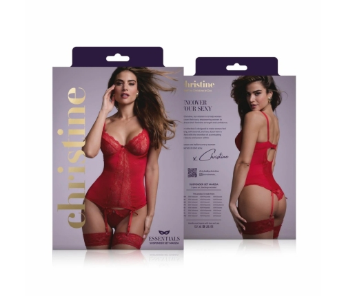 Cottelli Collection Marzia Red Lingerie Set with Suspenders, 2-Piece