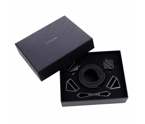 LOCKINK Adjustable Leather Wrist and Ankle Cuffs Set Black 34cm