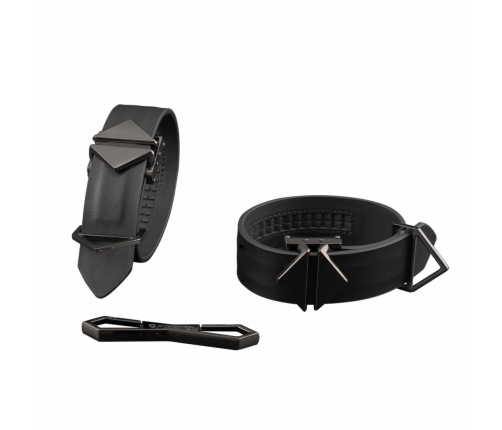 LOCKINK Adjustable Leather Wrist and Ankle Cuffs Set Black 34cm