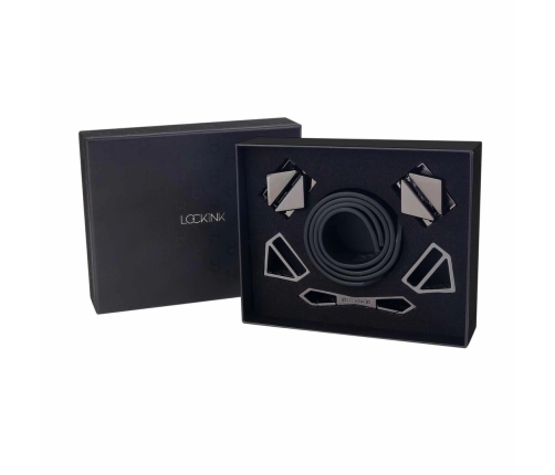 LOCKINK Adjustable Leather Wrist and Ankle Cuffs Set Black 34cm