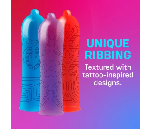 ONE Tattoo Touch 12 pcs Colorful Textured Vegan Latex Condoms