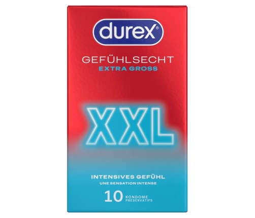 Durex Gefuhlsecht Extra Gross XXL 10 pcs - Large Anatomical Condoms 60mm
