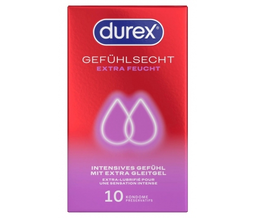 Durex Gefuhlsecht XtraFeucht 10pcs Anatomical Extra Lubricated Condoms