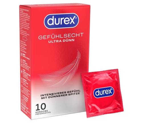 Durex Gefuhlsecht Ultra Thin 10-Pack Premium Latex Condoms 56mm