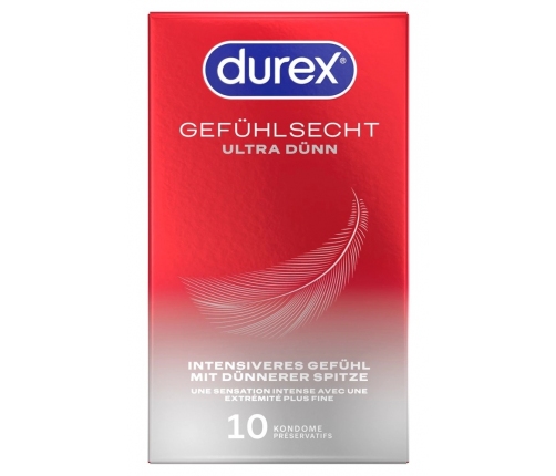 Durex Gefuhlsecht Ultra Thin 10-Pack Premium Latex Condoms 56mm