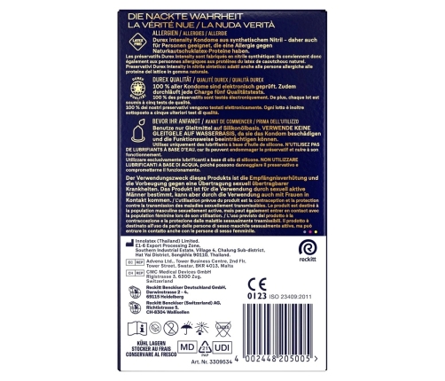 Durex Intensity Extra Large Nitrile Condoms 8 pcs - Latex-Free, 61 mm