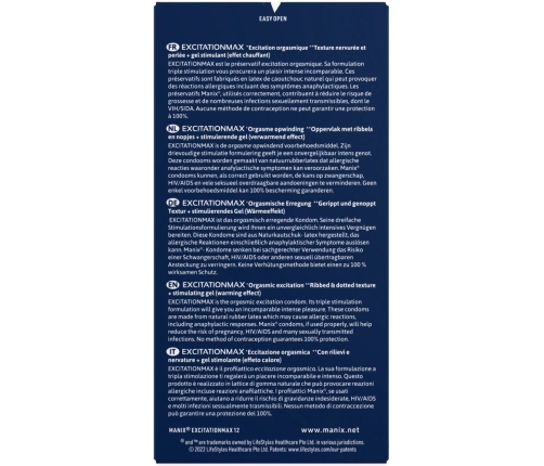 MANIX Excitation Max 12pcs Contoured Dotted & Ribbed Latex Condoms