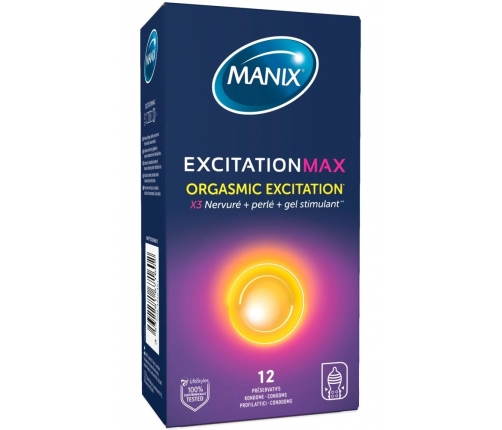 MANIX Excitation Max 12pcs Contoured Dotted & Ribbed Latex Condoms