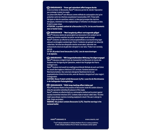 Manix Endurance 10-Pack - Extended Performance Latex Condoms 53 mm