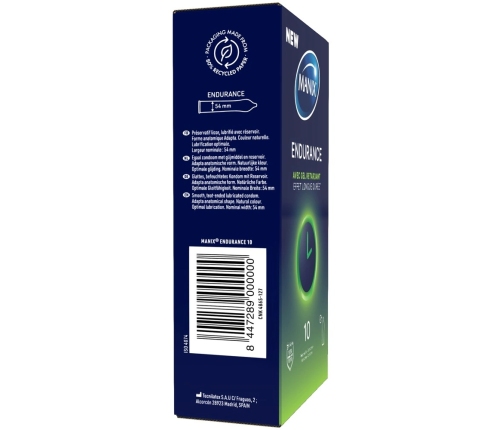 Manix Endurance 10-Pack - Extended Performance Latex Condoms 53 mm