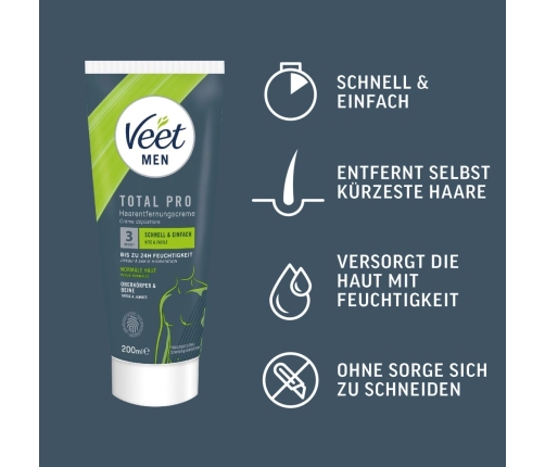 Veet Men Total Pro Hair Removal Cream 200ml - Advanced Skin Comfort