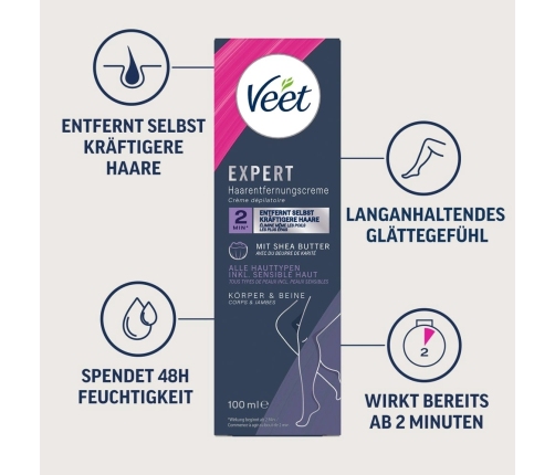 Veet EXPERT Body & Legs Hair Removal Cream 100ml Shea Butter