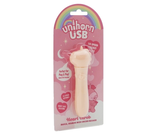 Unihorn USB Heart Throb Mini Intimate Massager, 10 Modes, Pink, 14.3cm