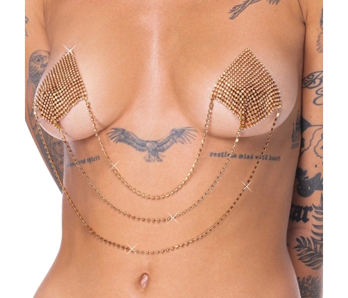 Cottelli Accessoires Gold Square Nipple Stickers with Chains 6.5x6.5cm