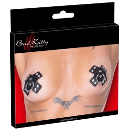 Bad Kitty Black X-Shape Adhesive Nipple Covers with Studs 7x7cm