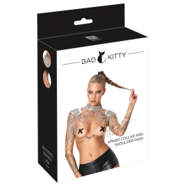 Bad Kitty Spiked Collar & Shoulder Chain - Adjustable Silver Body Jewelry