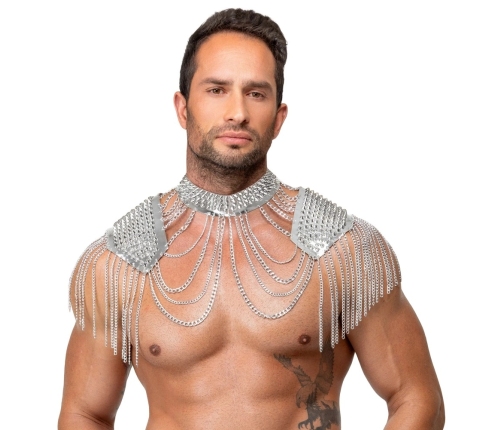 Bad Kitty Spiked Collar & Shoulder Chain - Adjustable Silver Body Jewelry