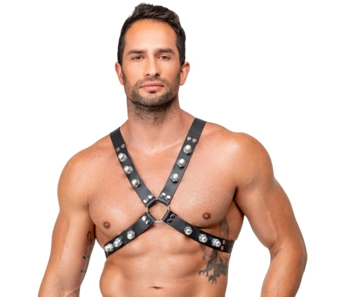 ZADO Leather Chest Harness Black - Adjustable X-Shape, Metal Studs S-L