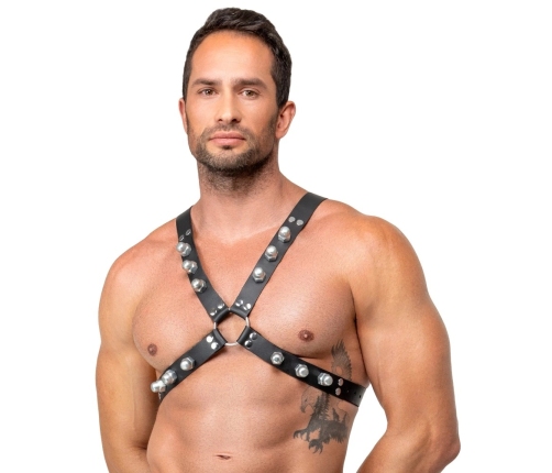 ZADO Leather Chest Harness Black - Adjustable X-Shape, Metal Studs S-L