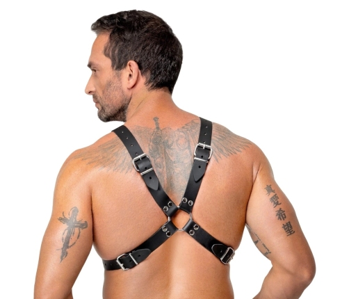 ZADO Leather Chest Harness Black - Adjustable X-Shape, Metal Studs S-L