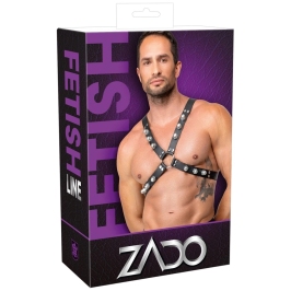 ZADO Leather Chest Harness Black - Adjustable X-Shape, Metal Studs S-L