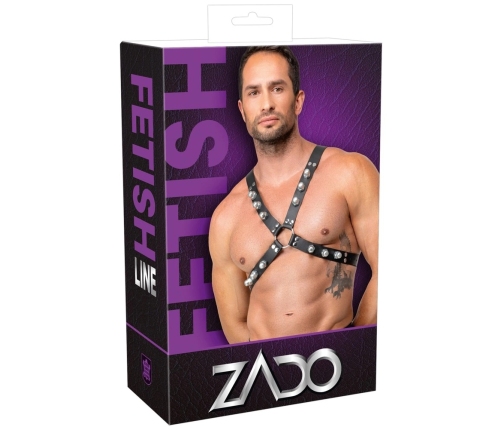 ZADO Leather Chest Harness Black - Adjustable X-Shape, Metal Studs S-L