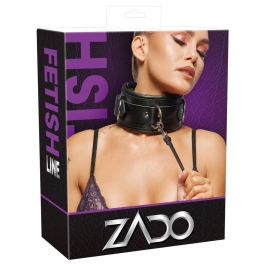ZADO Leather Collar and Leash Set Wide Adjustable Black 97cm