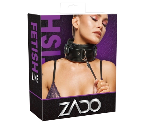 ZADO Leather Collar and Leash Set Wide Adjustable Black 97cm