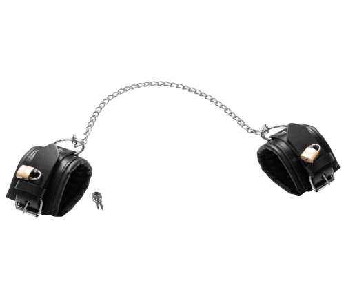 ZADO Leather Ankle Cuffs Black 8cm Adjustable with Padlocks