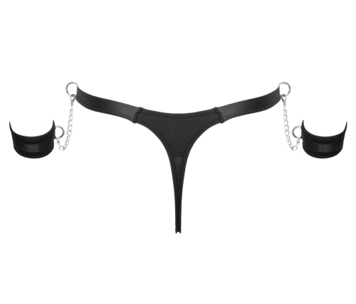 Svenjoyment Bondage Men's Matte Thong with Adjustable Cuffs 3XL Black
