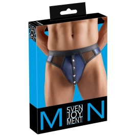 Svenjoyment Men's Thong M Dark Blue with Net Inserts & Snap Detail