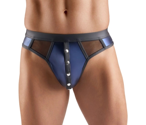 Svenjoyment Men's Thong 2XL Dark Blue Wetlook Mesh Accents