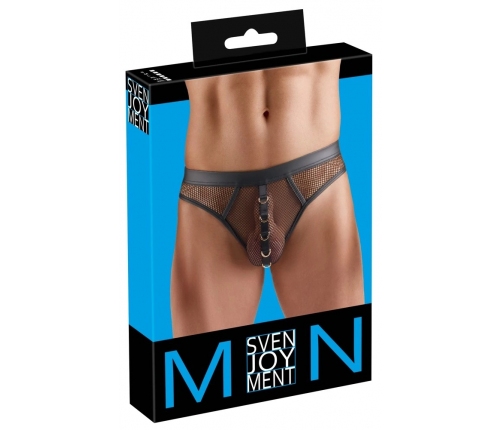 Svenjoyment Thong Net XL - Black Mesh with Wetlook Accents, Gold Rings