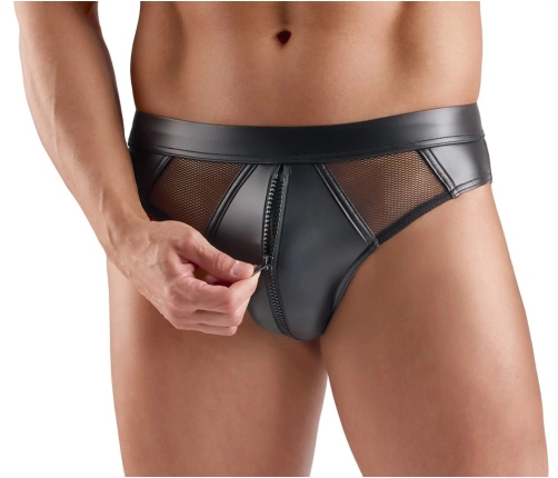 Svenjoyment Wetlook Men's Briefs with Zipper Front and Mesh Accents M