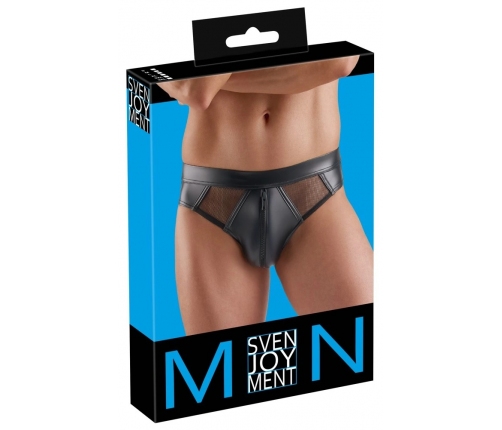 Svenjoyment Wetlook Briefs 3XL with Mesh Panels and Front Zipper Black