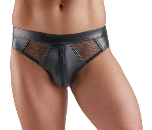 Svenjoyment Wetlook Briefs 3XL with Mesh Panels and Front Zipper Black