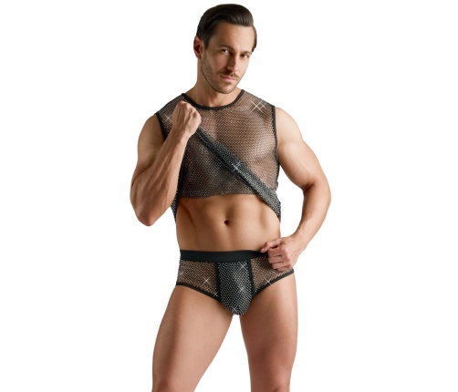 Svenjoyment Men's Black Glam Mesh Pants L - Sparkling Front, Stretch Fit