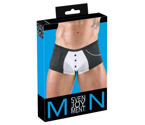 Svenjoyment Men's Waiter-Style Black & White Pants with Pocket, Size L