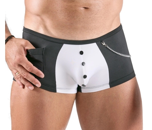 Svenjoyment Men's Waiter-Style Black & White Pants with Pocket, Size L
