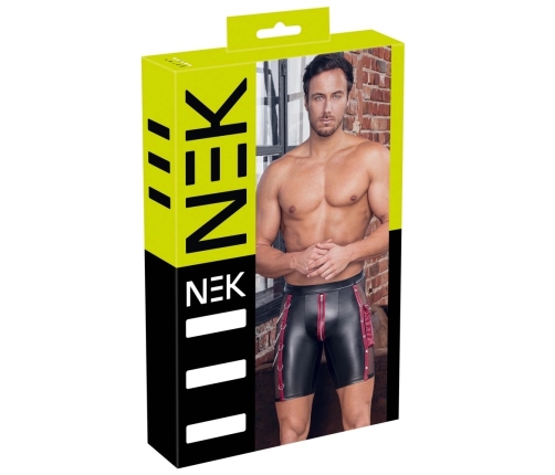 NEK Men's Matte Look Pants M with Red Stripes, Chains, and Cargo Pocket