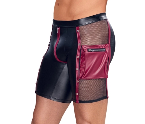 NEK Men's Matte Look Pants M with Red Stripes, Chains, and Cargo Pocket