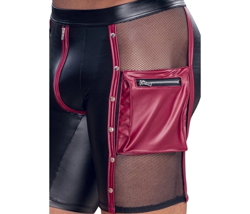 NEK Men's Matte Look Pants M with Red Stripes, Chains, and Cargo Pocket