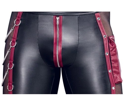 NEK Men's Matte Black Pants 2XL with Red Stripes & Chains Detail