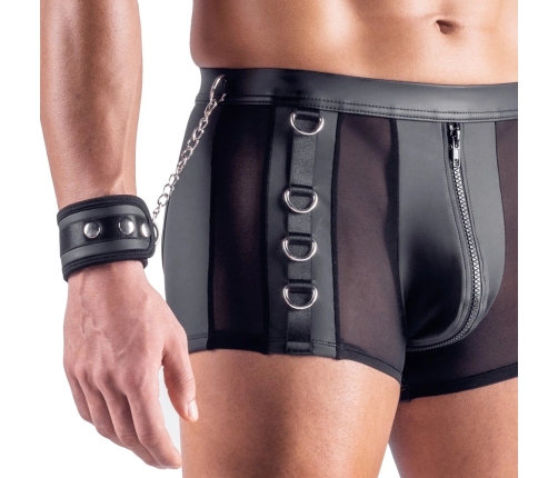 Svenjoyment Bondage Men’s Open Back Pants 2XL with Handcuffs, Black